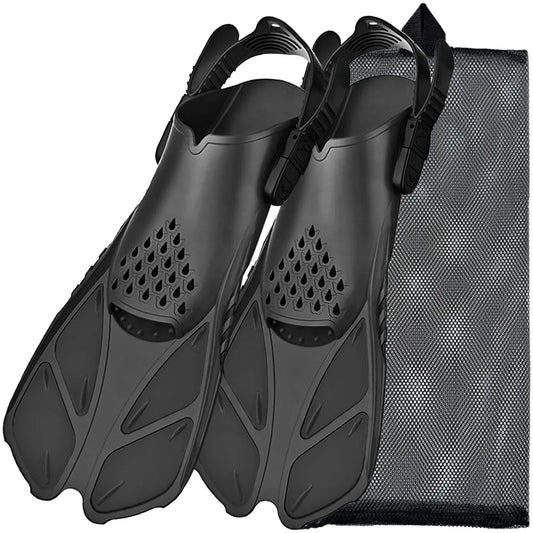 Short Travel-Size Snorkel Fins – Adjustable Open Heel Swimming Flippers for Men & Women