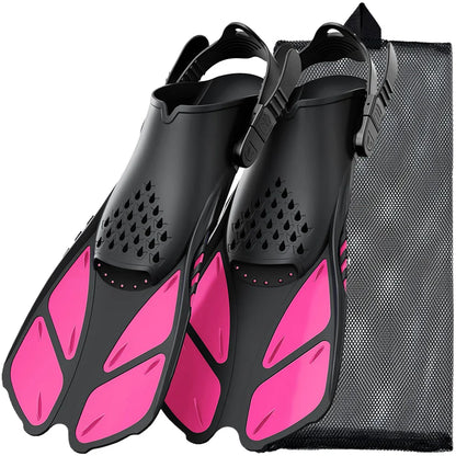 Short Travel-Size Snorkel Fins – Adjustable Open Heel Swimming Flippers for Men & Women