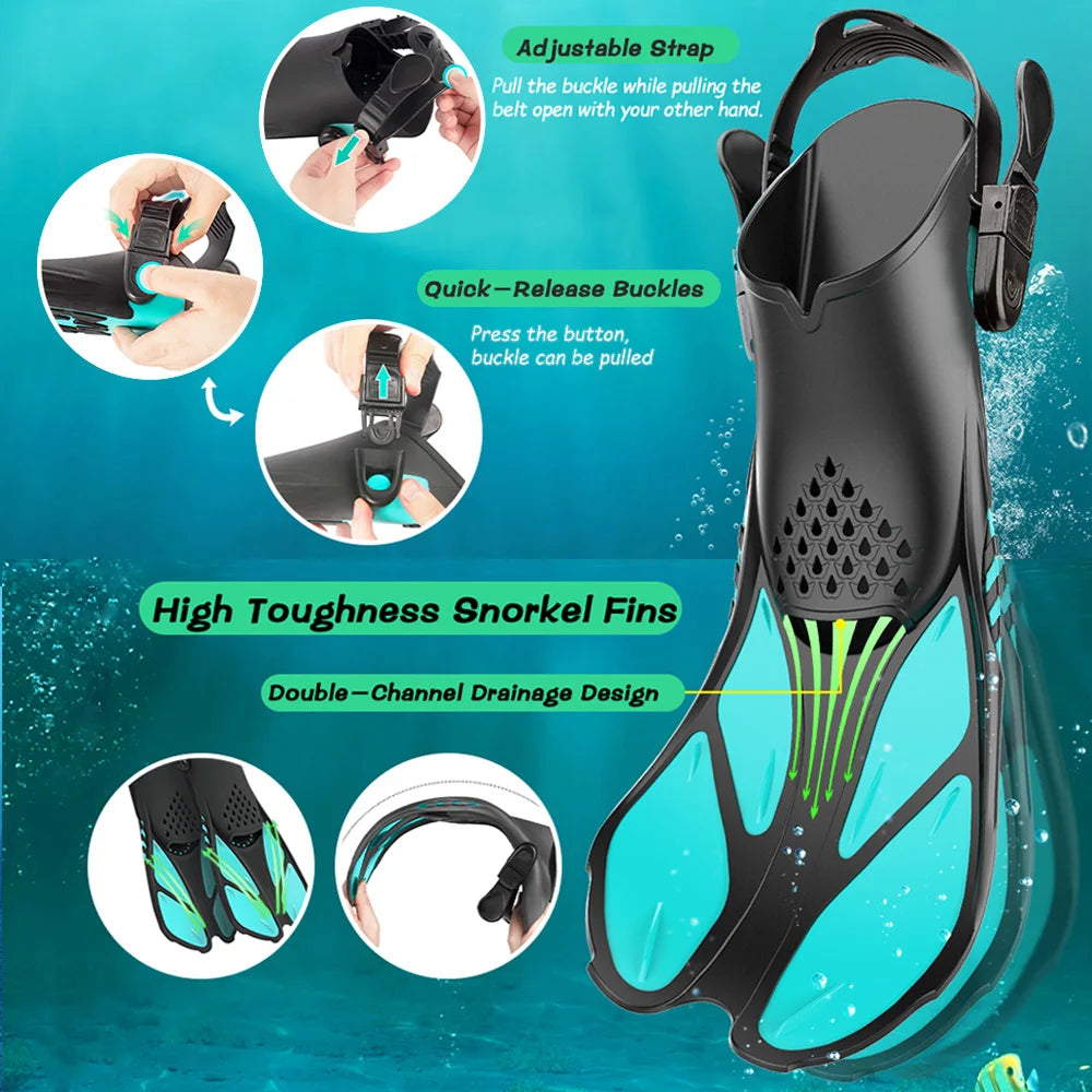 Short Travel-Size Snorkel Fins – Adjustable Open Heel Swimming Flippers for Men & Women