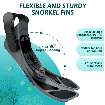 Short Travel-Size Snorkel Fins – Adjustable Open Heel Swimming Flippers for Men & Women