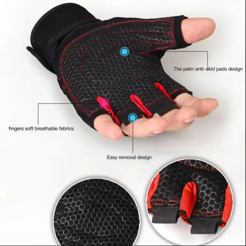 Half-Finger Fitness Gloves with Integrated Wrist Wrap Support