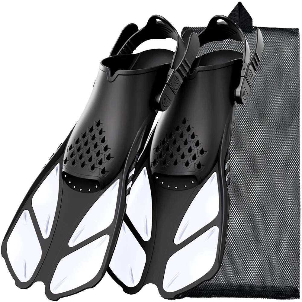 Short Travel-Size Snorkel Fins – Adjustable Open Heel Swimming Flippers for Men & Women