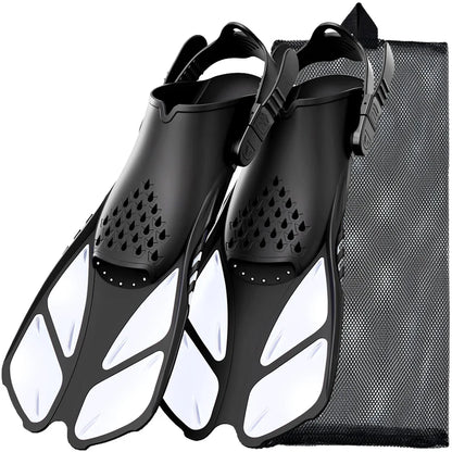 Short Travel-Size Snorkel Fins – Adjustable Open Heel Swimming Flippers for Men & Women