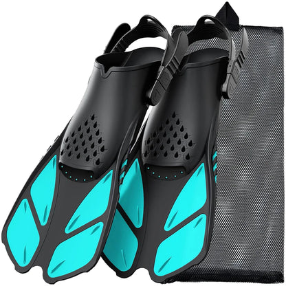 Short Travel-Size Snorkel Fins – Adjustable Open Heel Swimming Flippers for Men & Women