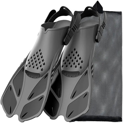 Short Travel-Size Snorkel Fins – Adjustable Open Heel Swimming Flippers for Men & Women